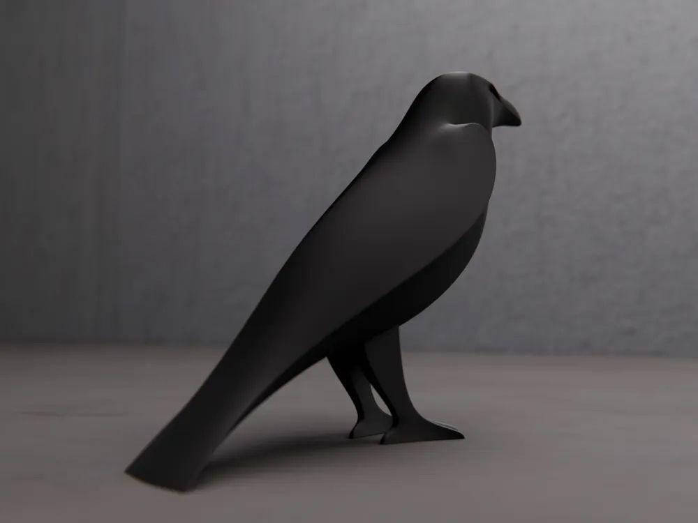 Large Modern Minimalist Raven Sculpture - Black Bird Home Decor - Unique Gifts