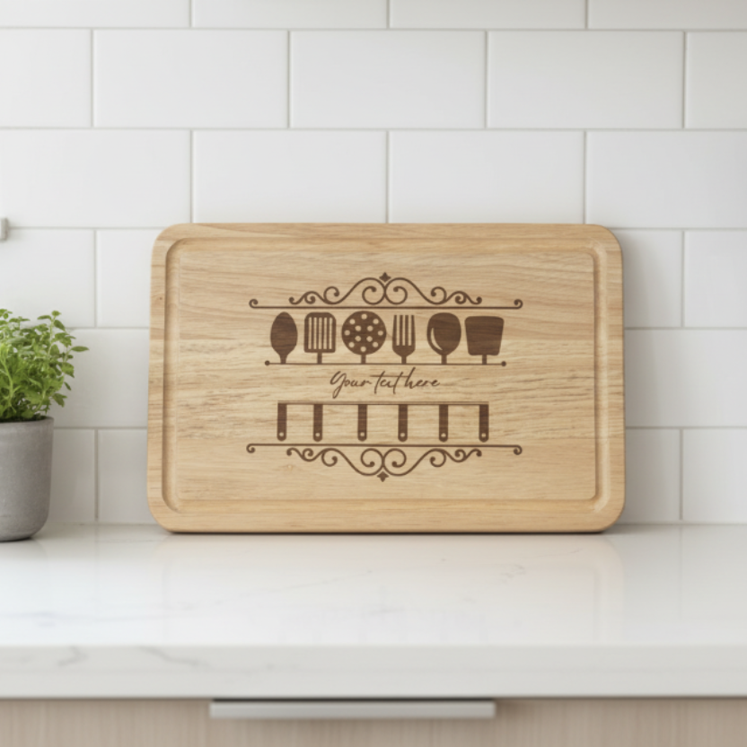 Personalised Chopping Board with BBQ theme - Custom Kitchen Gift