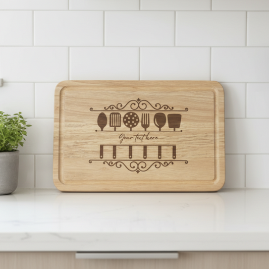 Personalised Chopping Board with BBQ theme - Custom Kitchen Gift