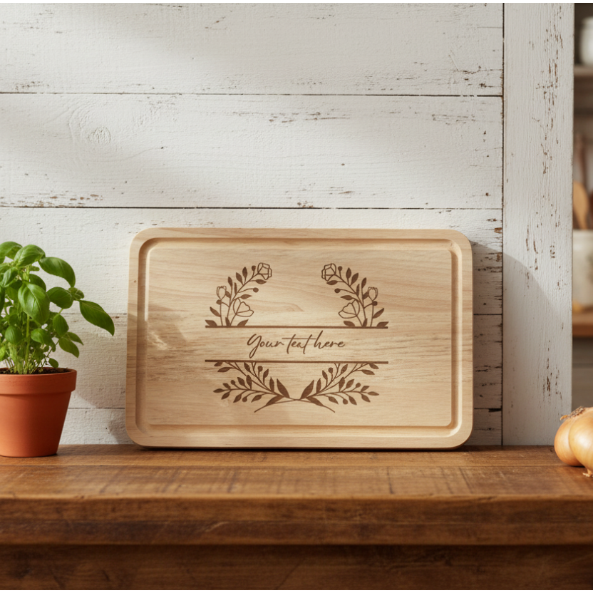 Personalised flower crest Chopping Board - Custom Kitchen Gift