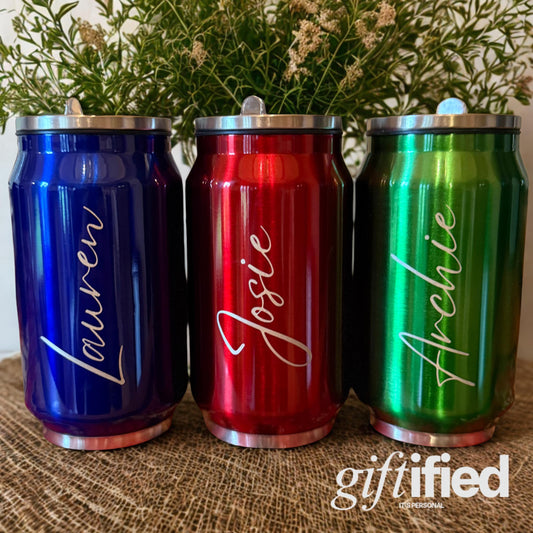 Personalised 330ml Stainless Steel Can-Style Tumbler – Soda Can Design with Straw