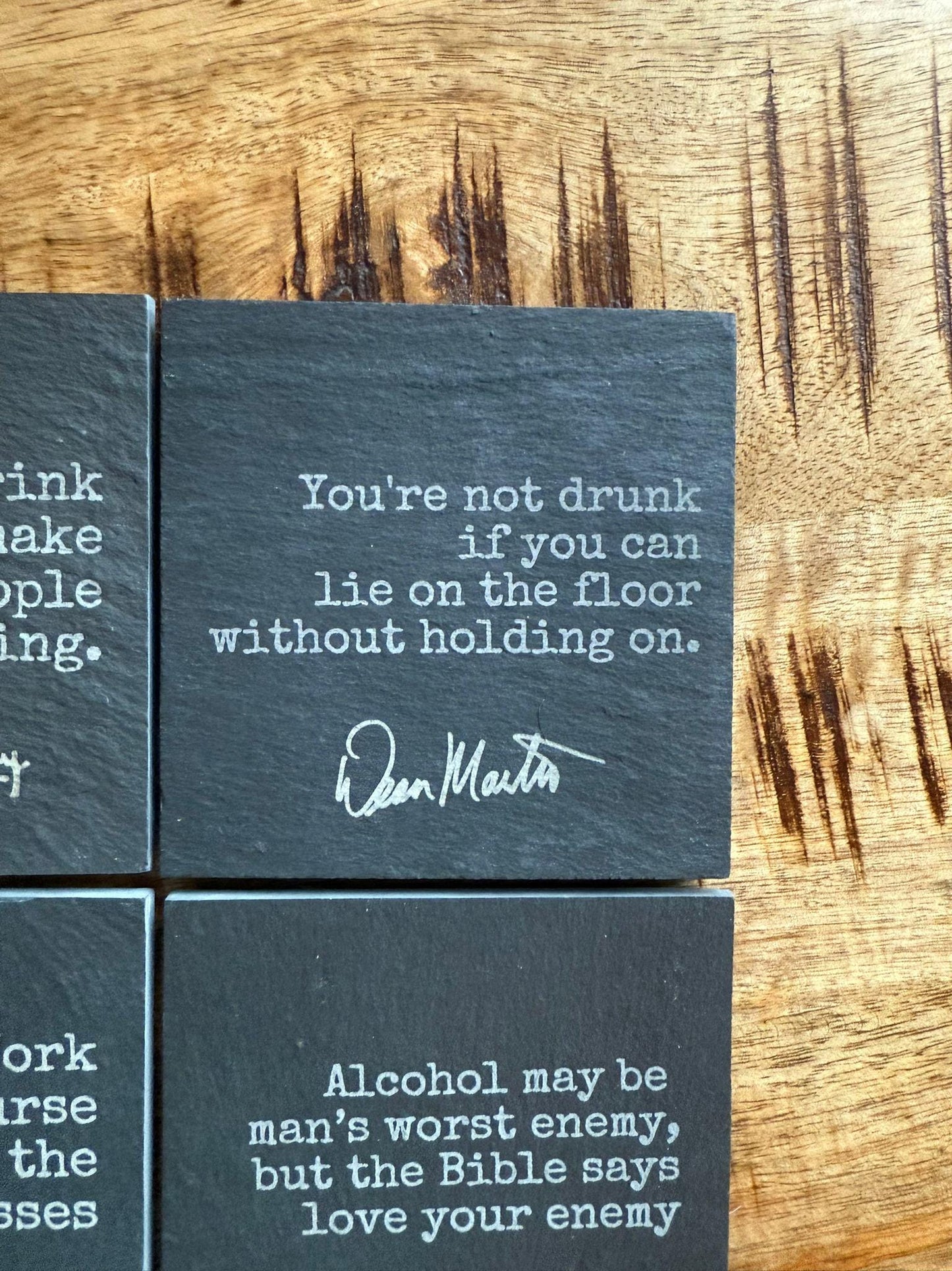 Set of 6 Witty Famous Drinking Quotes - Square Slate Coasters - Frank Sinatra, Oscar Wilde, Dean Martin etc