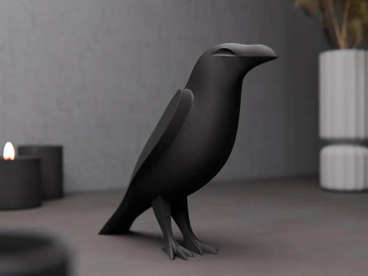 Large Modern Minimalist Raven Sculpture - Black Bird Home Decor - Unique Gifts