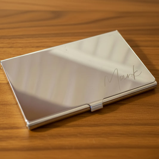 Personalised Sleek Metal Card Holder - Available in Polished Silver or Matte Black