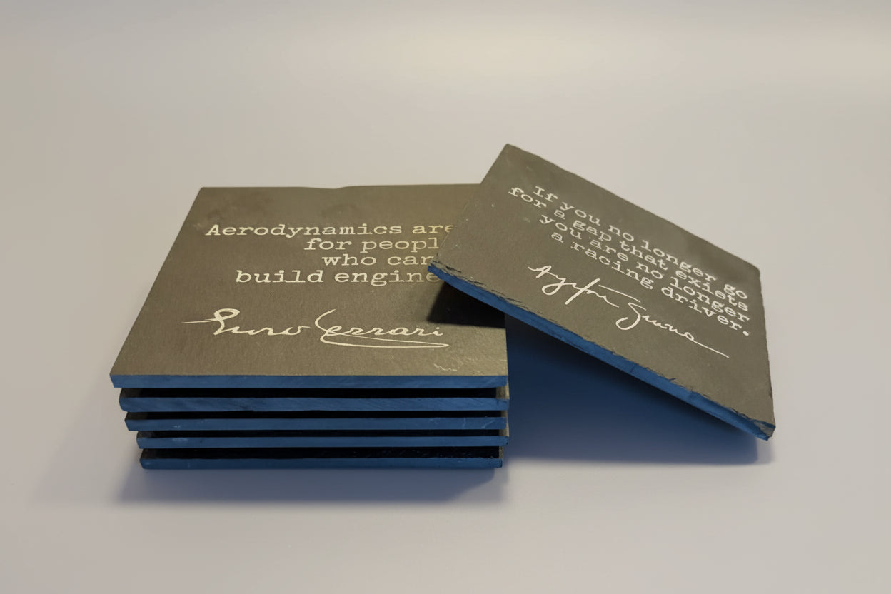 Set of 6 Famous F1 Quotes - Square Slate Coasters - Ayrton Senna, Lewis Hamilton etc