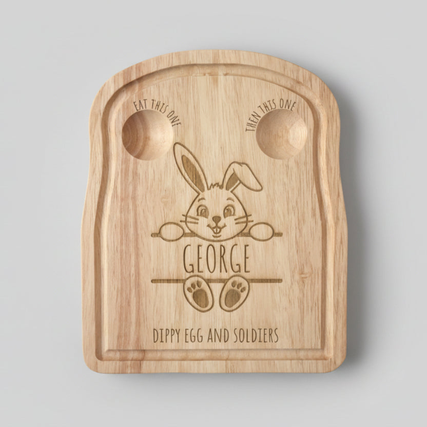 Personalised Easter Dippy Egg and Soldiers Board – Cute Bunny Design with Name & Message