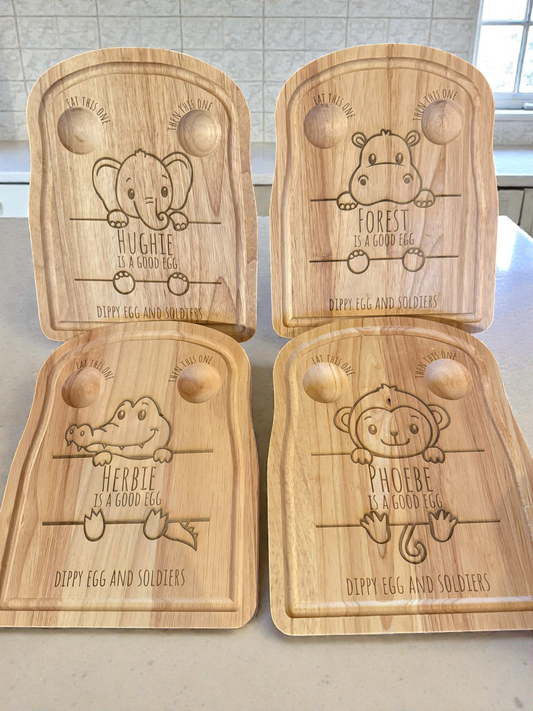Personalised Dippy Egg and Soldiers Board – Cute Monkey Design with Name & Message