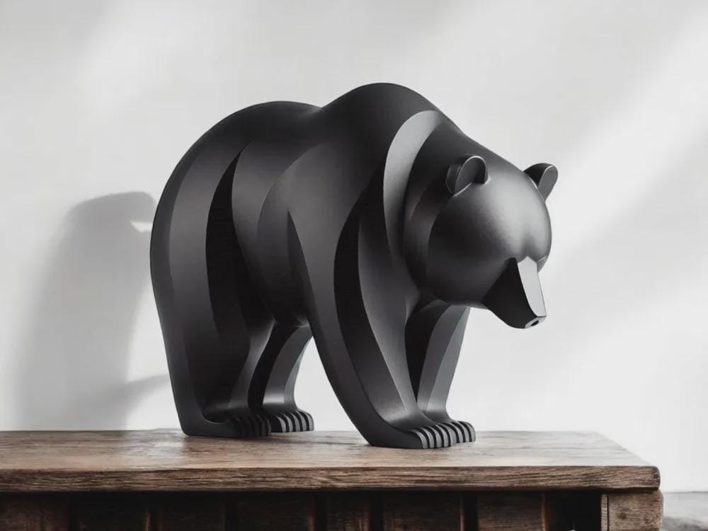 Modern Minimalist Bear Sculpture - Sleek 3D Printed Art Decor