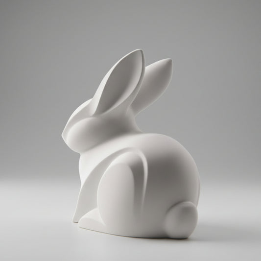 Mininmalistic White Bunny Sculpture - Sleek 3D Printed Art Decor