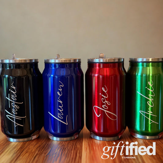 Personalised 330ml Stainless Steel Can-Style Tumbler – Soda Can Design with Straw