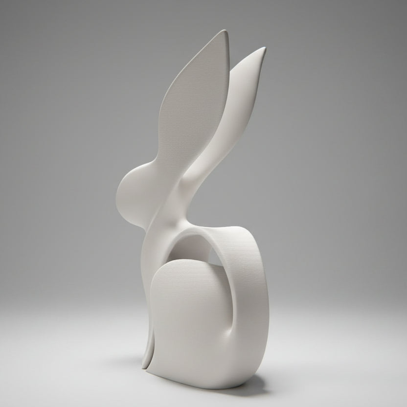 Modern Sleek White Bunny Sculpture - Sleek 3D Printed Art Decor