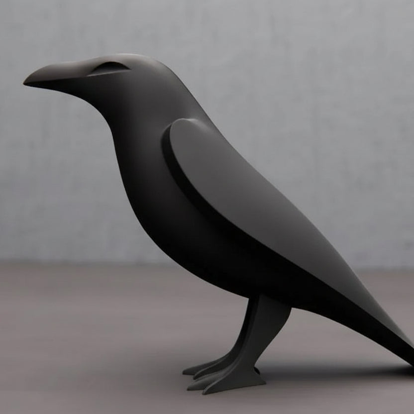 Large Modern Minimalist Raven Sculpture - Black Bird Home Decor - Unique Gifts