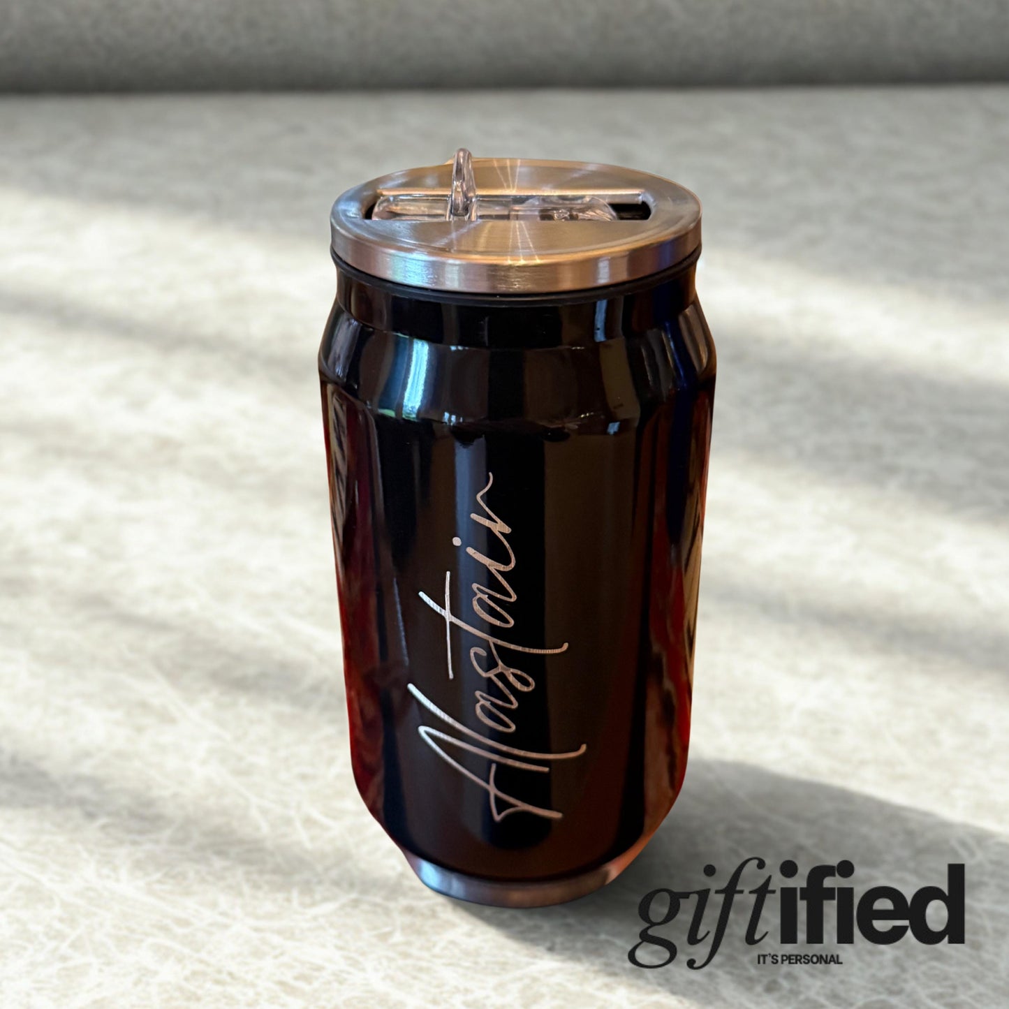 Personalised 330ml Stainless Steel Can-Style Tumbler – Soda Can Design with Straw