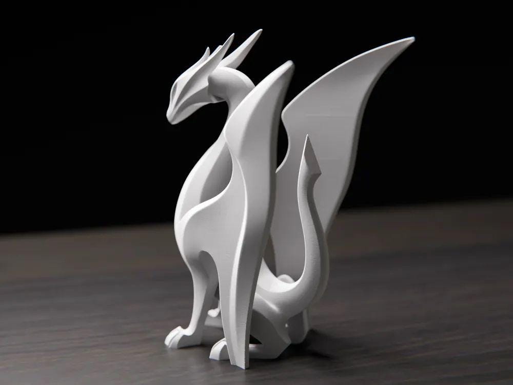Sleek White Dragon Sculpture - Modern Fantasy Desk Decor
