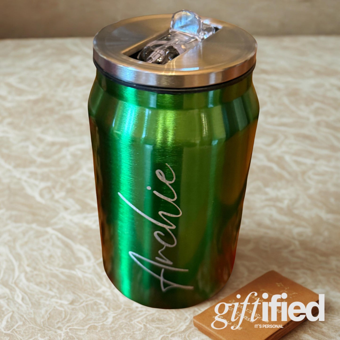 Personalised 330ml Stainless Steel Can-Style Tumbler – Soda Can Design with Straw
