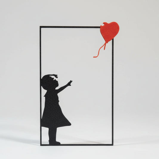 Banksy Girl with Heart Balloon 3D Wall Art – Minimalist Sculpture