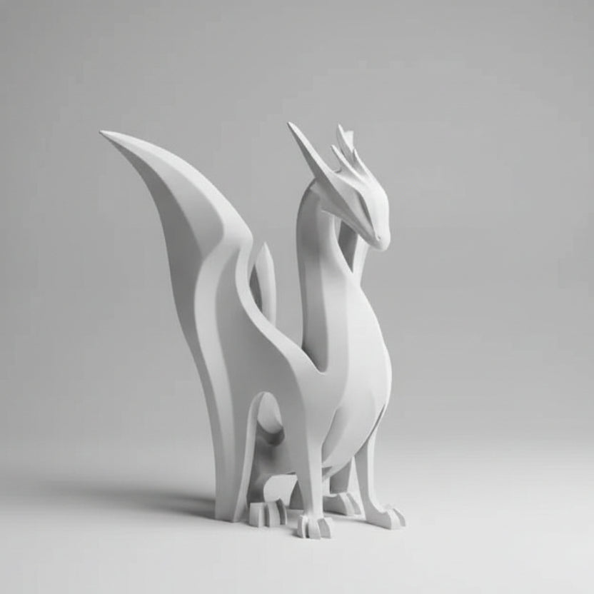 Sleek White Dragon Sculpture - Modern Fantasy Desk Decor