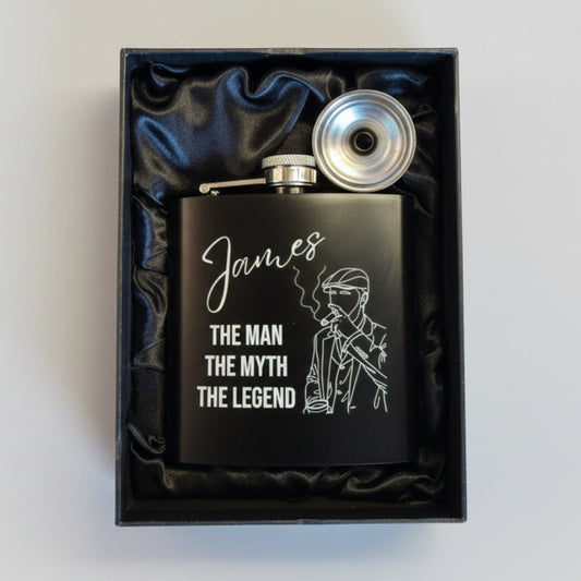 Personalised Engraved Hip Flask 6oz with luxurious gift box - The Man, The Myth, The Legend - Best man, birthday, wedding gift