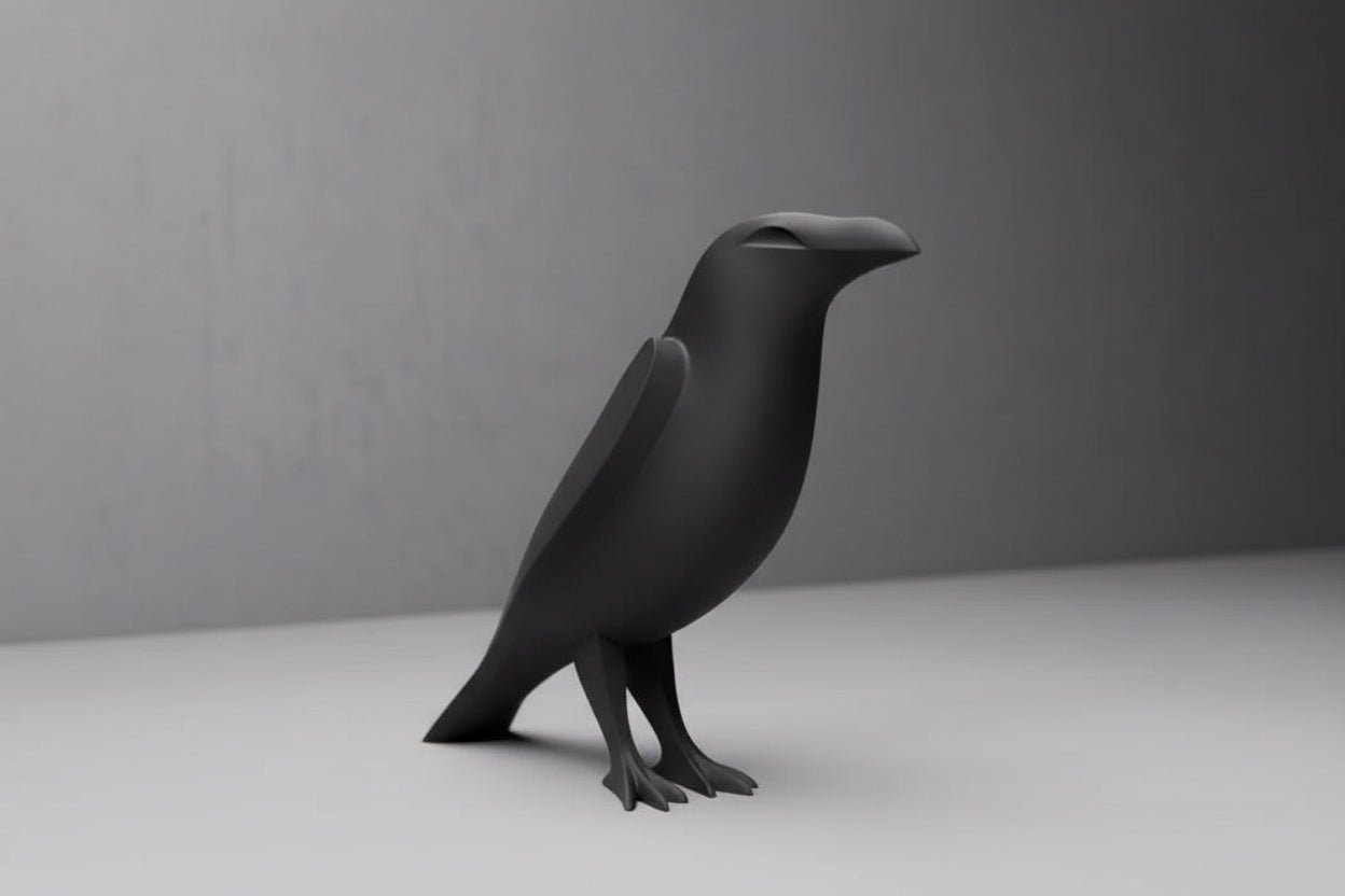 Large Modern Minimalist Raven Sculpture - Black Bird Home Decor - Unique Gifts