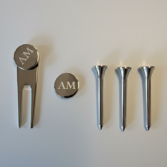Personalised Golf Gift Set - Custom Engraved Golf Ball Markers & Divot Tool - Initials Golf Set - Men's Golf Accessories
