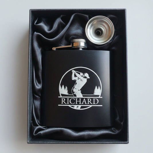 Personalised Engraved Golf Hip Flask 6oz with Luxurious Gift Box