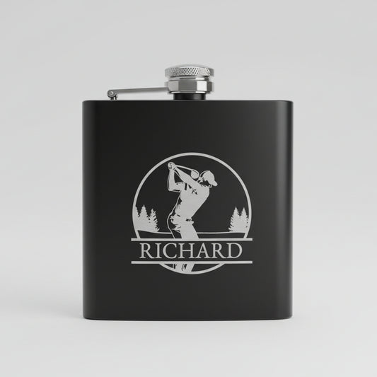 Personalised Engraved Golf Hip Flask 6oz with Luxurious Gift Box