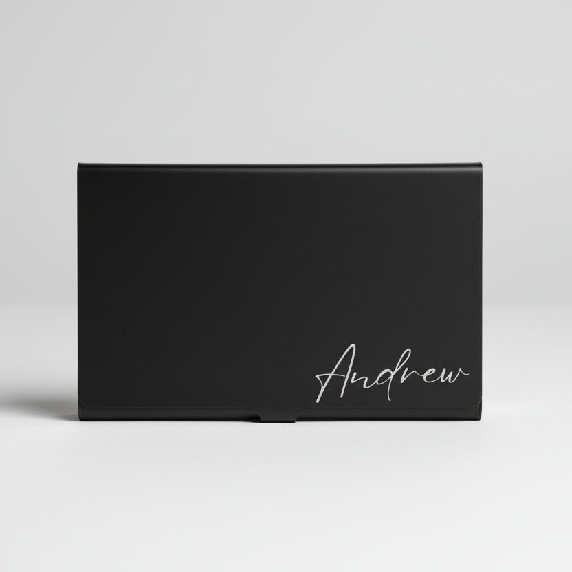 Personalised Sleek Metal Card Holder - Available in Polished Silver or Matte Black