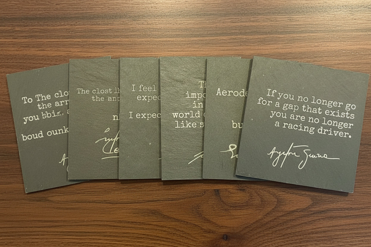 Set of 6 Famous F1 Quotes - Square Slate Coasters - Ayrton Senna, Lewis Hamilton etc