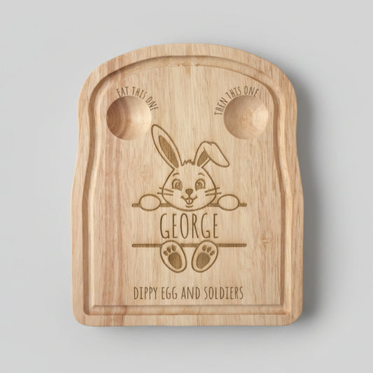 Personalised Easter Dippy Egg and Soldiers Board – Cute Bunny Design with Name & Message