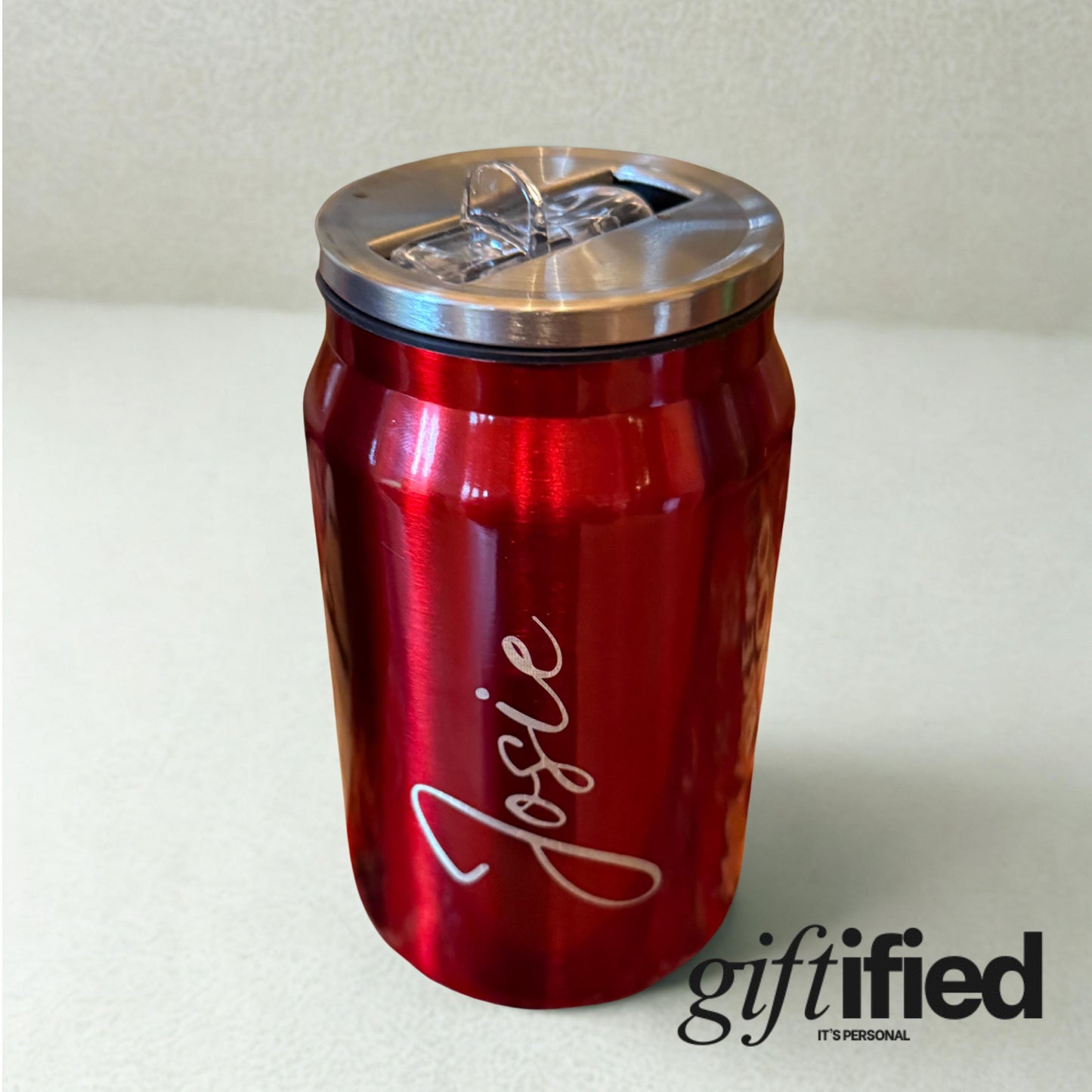 Personalised 330ml Stainless Steel Can-Style Tumbler – Soda Can Design with Straw