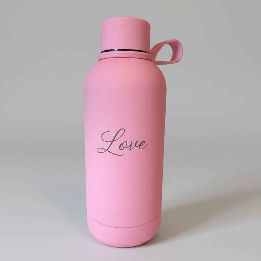 Personalised 350ml Soft Touch Stainless Steel Water Bottle – Light Pink with Name for Teacher, Birthday, Hen Do