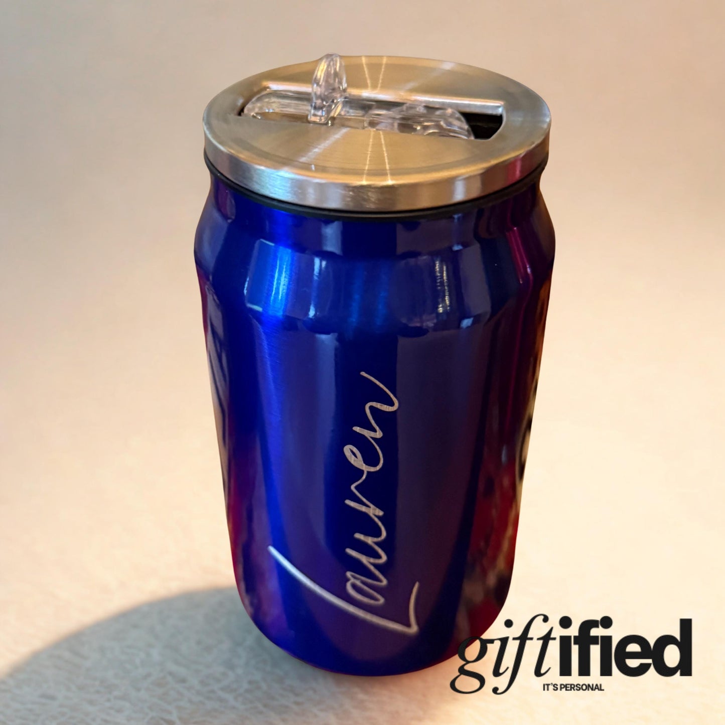 Personalised 330ml Stainless Steel Can-Style Tumbler – Soda Can Design with Straw