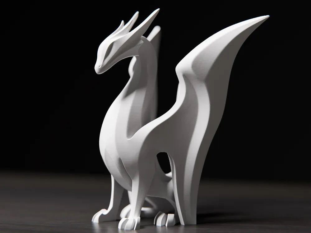 Sleek White Dragon Sculpture - Modern Fantasy Desk Decor