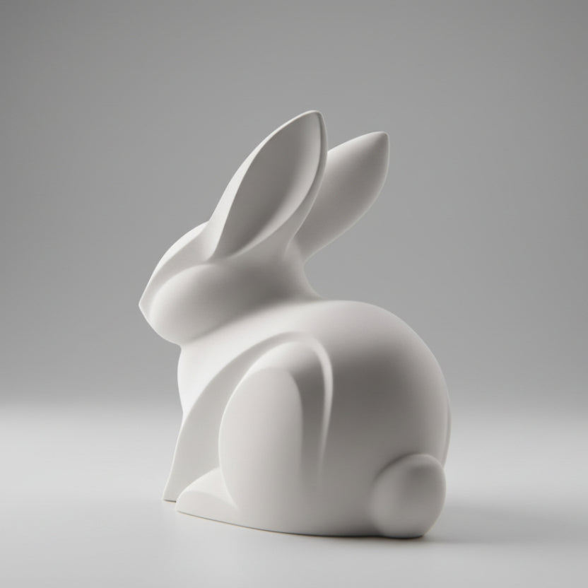 Mininmalistic White Bunny Sculpture - Sleek 3D Printed Art Decor