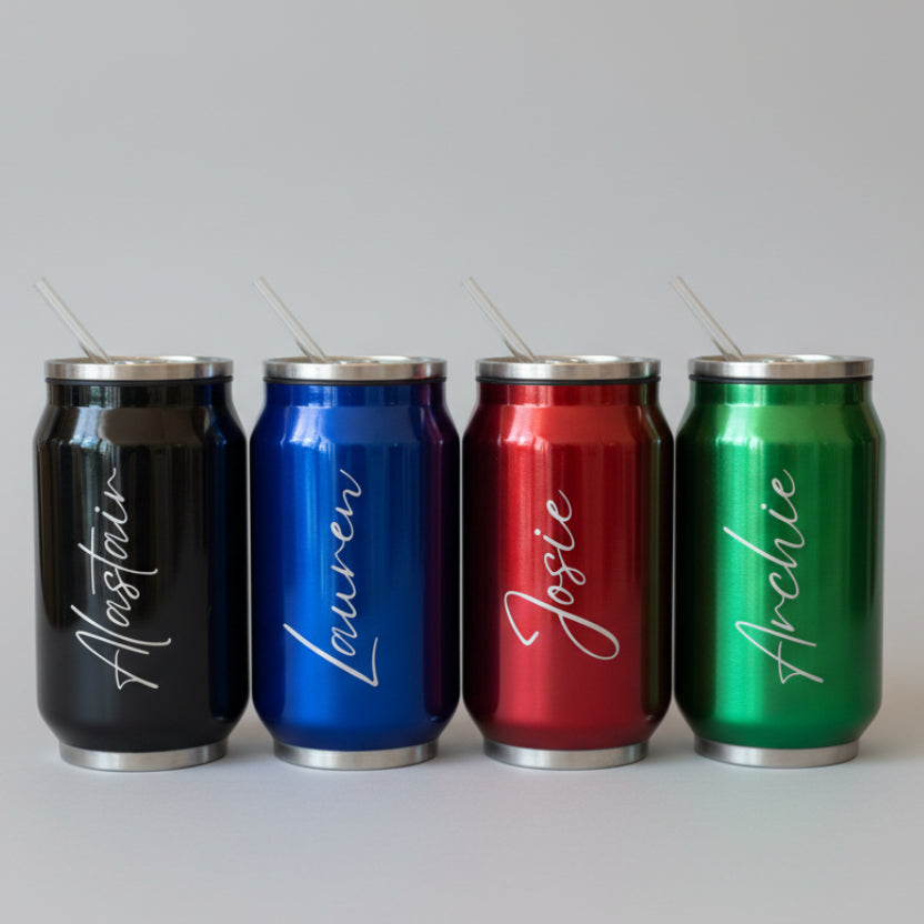 Personalised 330ml Stainless Steel Can-Style Tumbler – Soda Can Design with Straw