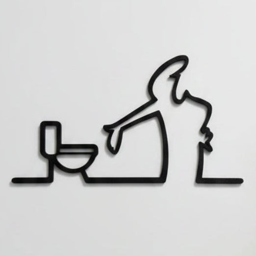 La Linea Bathroom Door Sign - Funny Minimalist One Line Art Toilet Decor - Novelty Gift