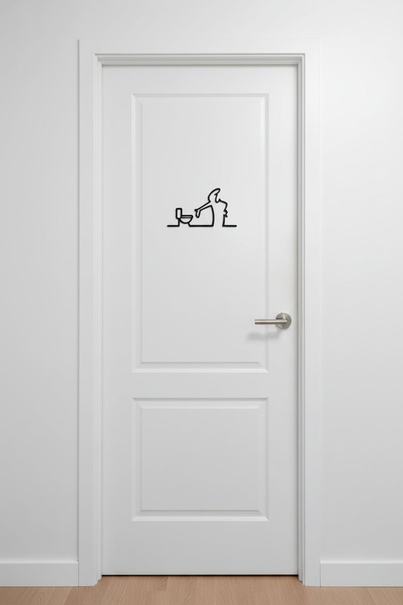 La Linea Bathroom Door Sign - Funny Minimalist One Line Art Toilet Decor - Novelty Gift