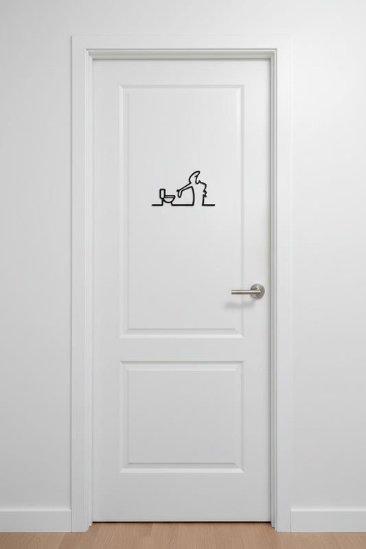 La Linea Bathroom Door Sign - Funny Minimalist One Line Art Toilet Decor - Novelty Gift