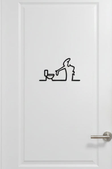 La Linea Bathroom Door Sign - Funny Minimalist One Line Art Toilet Decor - Novelty Gift
