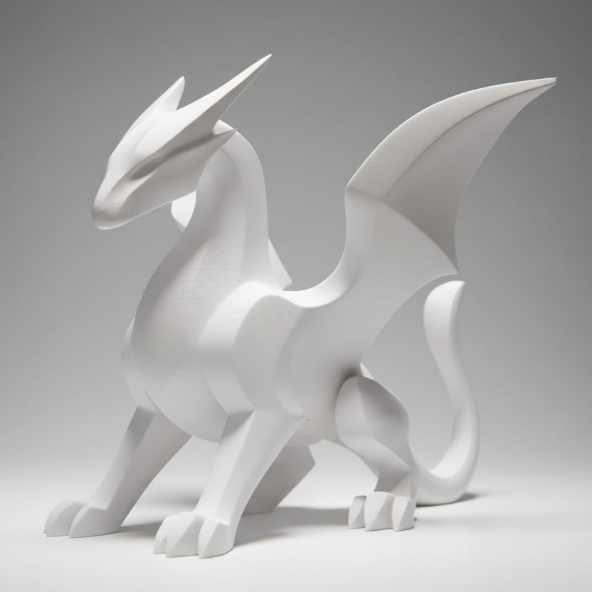 Minimalistic White Dragon Sculpture - Modern Fantasy Desk Decor