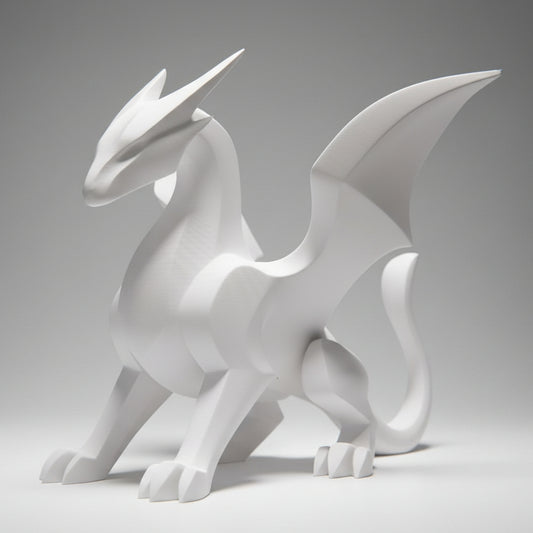 Minimalistic White Dragon Sculpture - Modern Fantasy Desk Decor