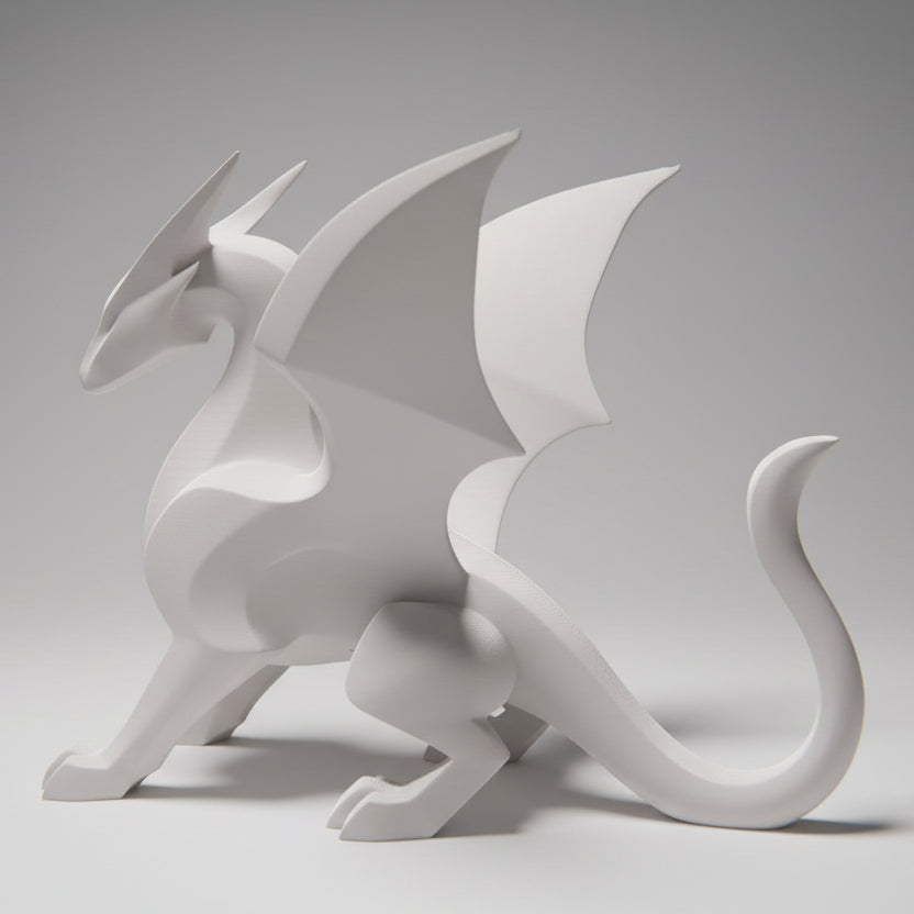 Minimalistic White Dragon Sculpture - Modern Fantasy Desk Decor