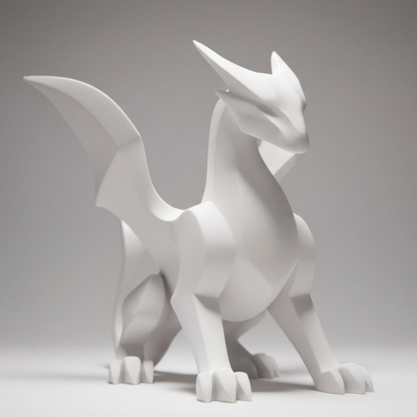 Minimalistic White Dragon Sculpture - Modern Fantasy Desk Decor