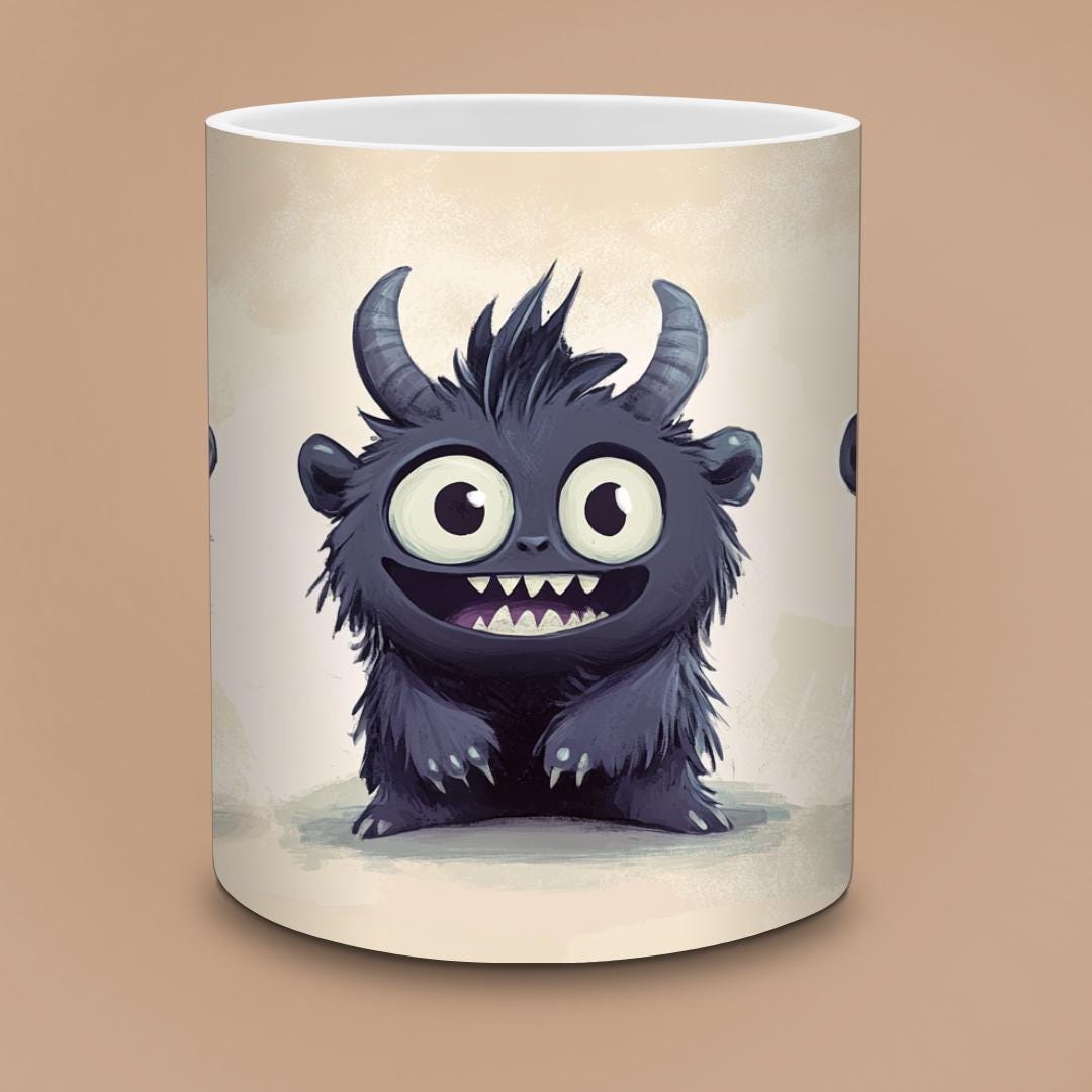 Kawaii Monster Coffee Mug – Fluffy Horned Ceramic Cup