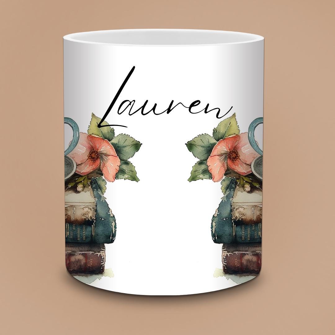Personalised Book Lover Mug - Custom Vintage Floral Coffee Cup
