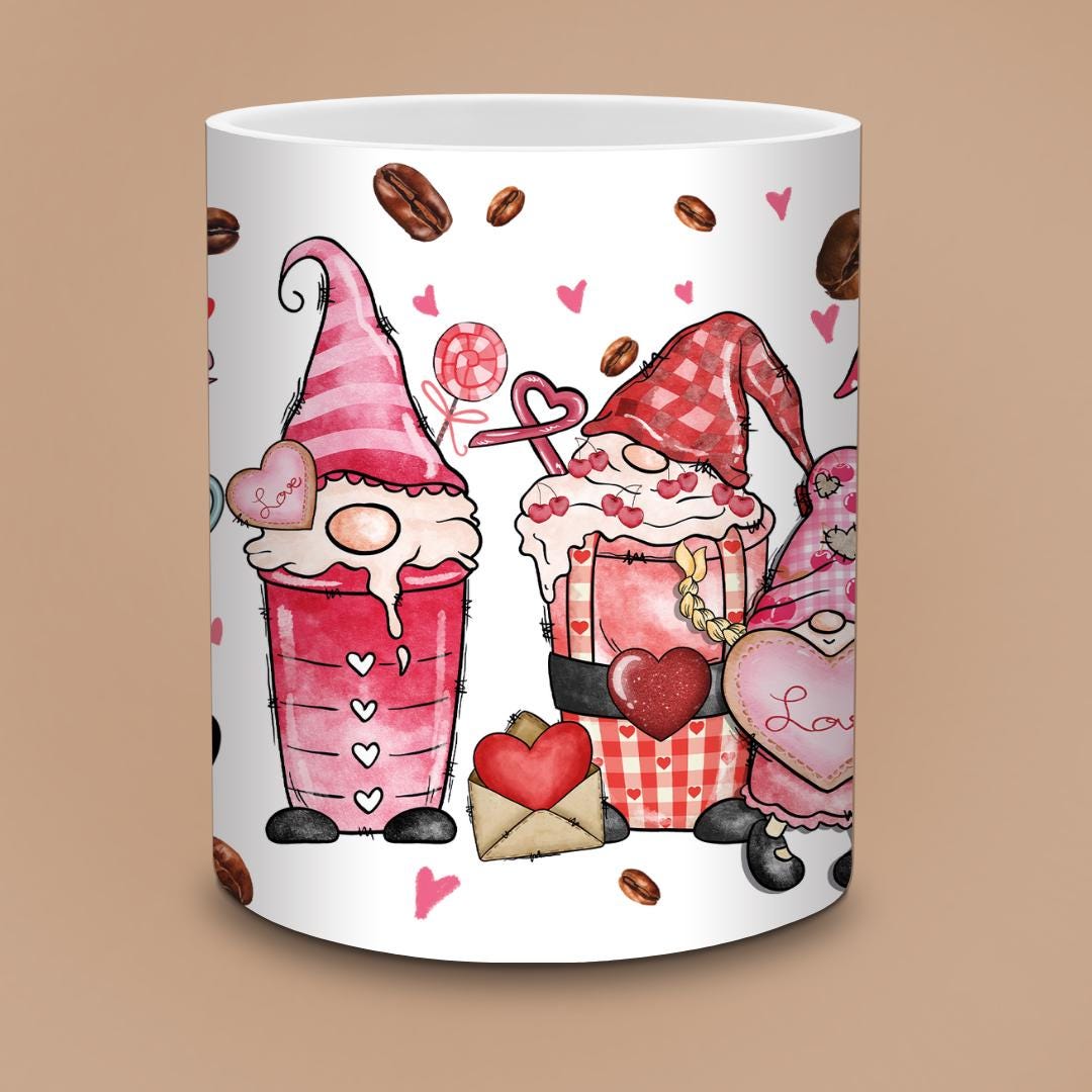 Coffee Is My Valentine Gnome Mug - Cute Pink Gnomes Coffee Lovers