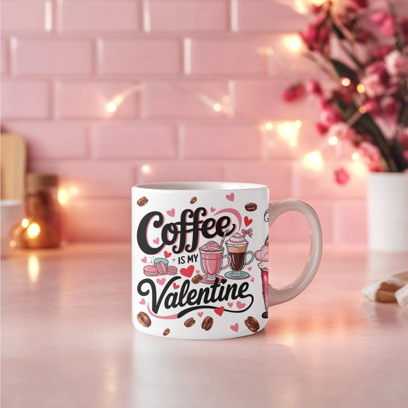 Coffee Is My Valentine Gnome Mug - Cute Pink Gnomes Coffee Lovers