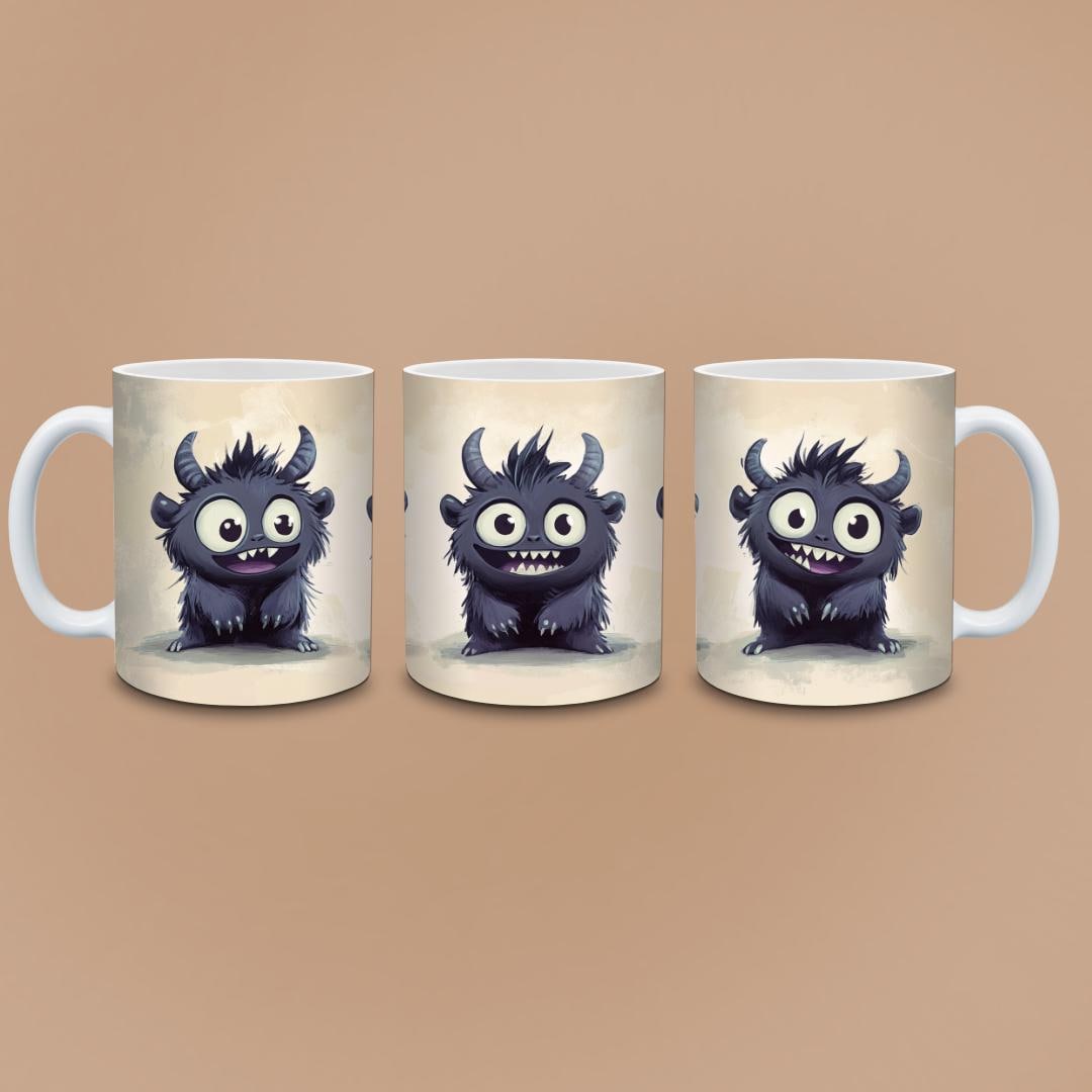 Kawaii Monster Coffee Mug – Fluffy Horned Ceramic Cup