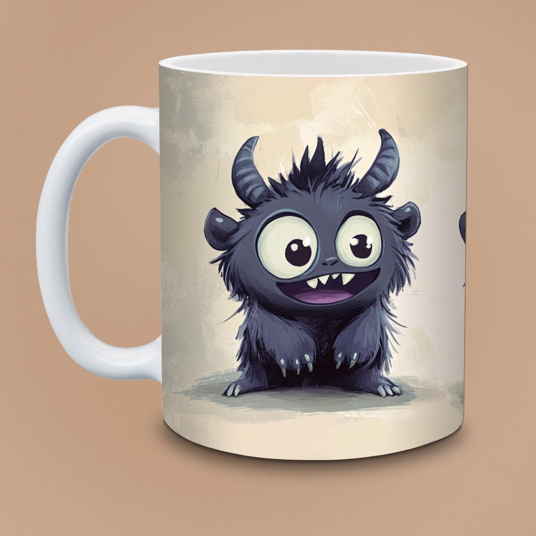 Kawaii Monster Coffee Mug – Fluffy Horned Ceramic Cup