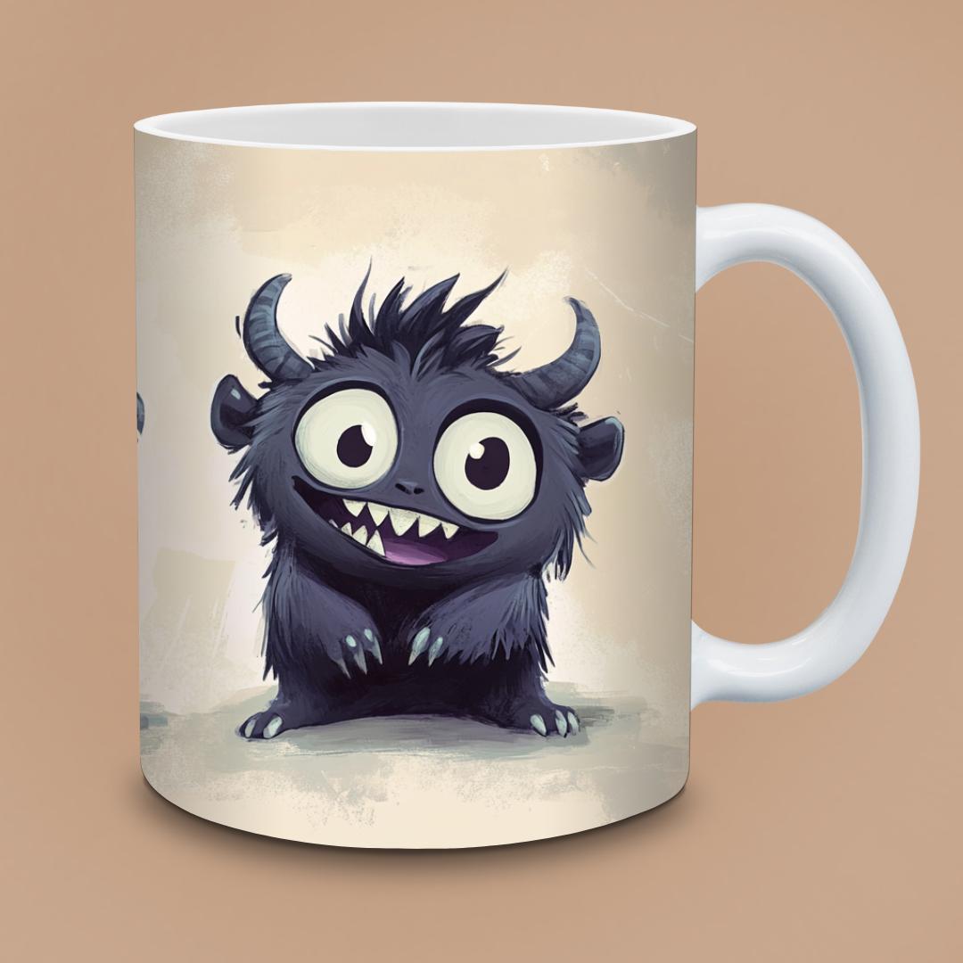 Kawaii Monster Coffee Mug – Fluffy Horned Ceramic Cup